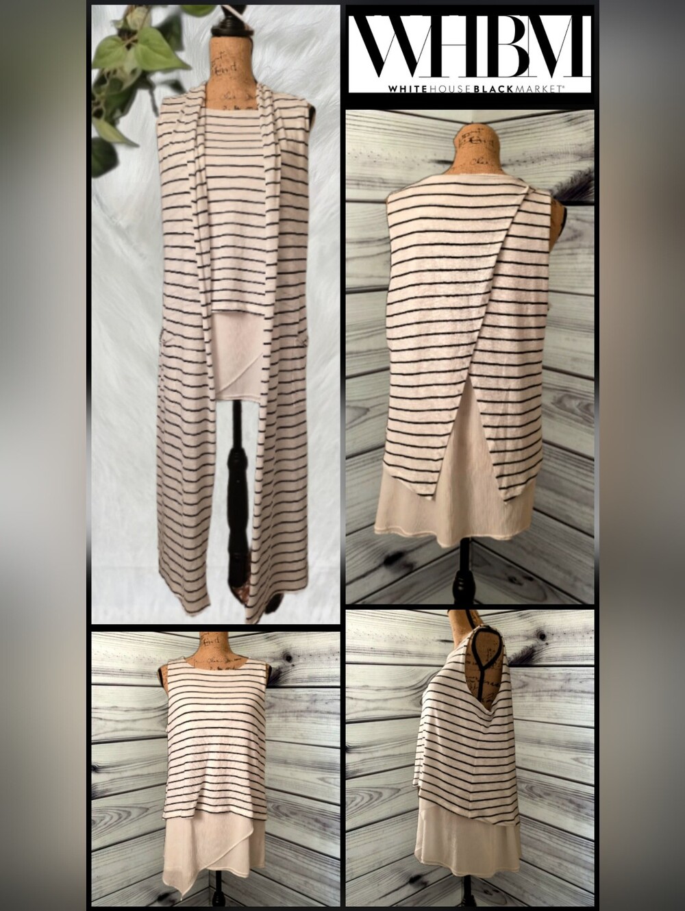 2 PC White House Black Market Black & White Striped Sleeveless Top & Coverup
